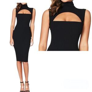 NWT Revolve NOOKIE Manhattan Black Mock Neck Cut Out Midi Bodycon Dress, Size XS